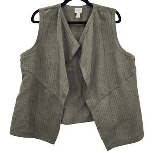Chicos Vest Womens 2 Petite Green Faux Suede Open Front